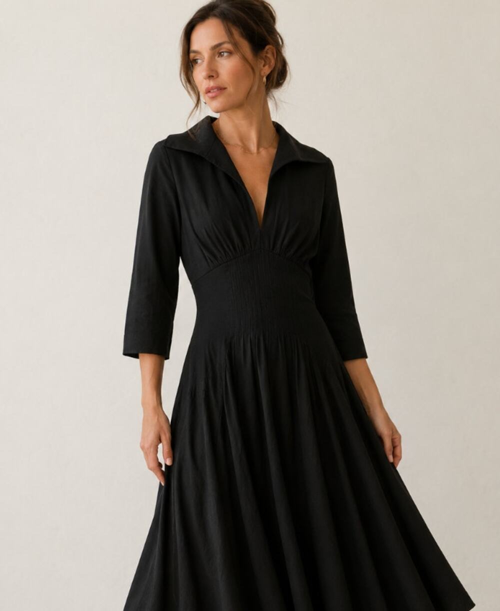 Teri Jon Rickie Freeman Taffeta Tea Length Shirt Dress Waist Black 6